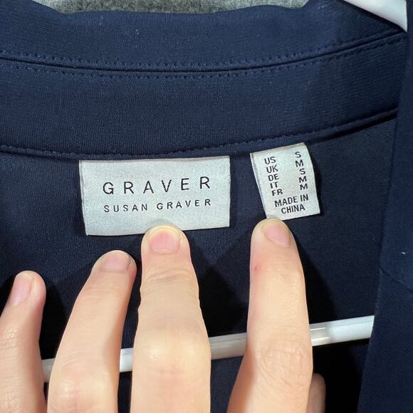 GRAVER Susan Graver LK Fuston 3/4 Sleeve Cutaway Hem Blazer Navy Small - Picture 3 of 10